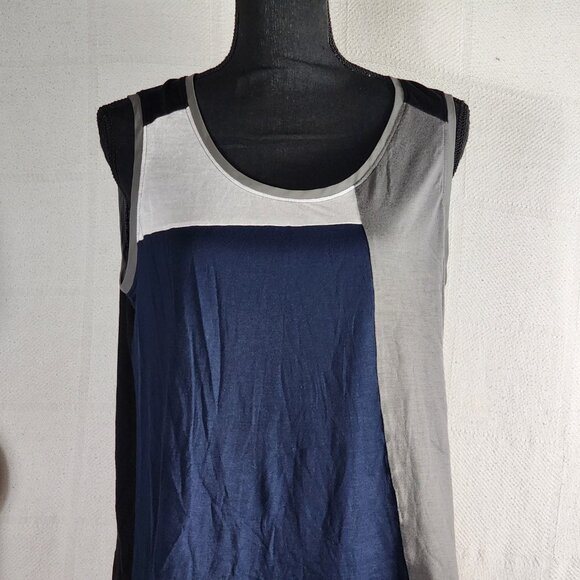 Lane Bryant Mixed Media Modal Poly Knit Woven Grey Navy White Ltwt Tank Sz 14/16 - Picture 3 of 16